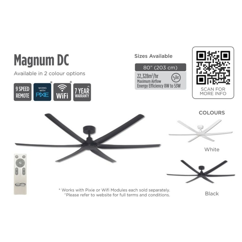 Megnumt Fans Hunter Pacific Magnum 80in DC Matt White Ceiling Fan - Rovert Lighting
