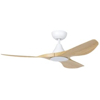 Eglo Surf 48in DC Matt White Ceiling Fan with Oak Blades and 20W Tri Colour LED Light