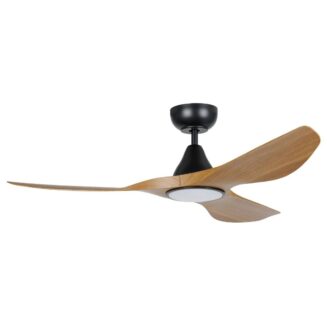 Eglo Surf 48in DC Matt Black Ceiling Fan with Burmese Teak Blades and 20W Tri Colour LED Light