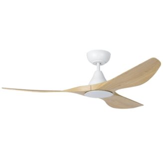 Eglo Surf 52in DC Matt White Ceiling Fan with Oak Blades and 20W Tri Colour LED Light