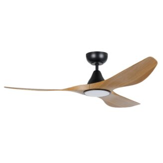 Eglo Surf 52in DC Matt Black Ceiling Fan with Burmese Teak Blades and 20W Tri Colour LED Light