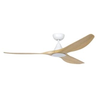 Eglo Surf 60in DC Matt White Ceiling Fan with Oak Blades and 20W Tri Colour LED Light